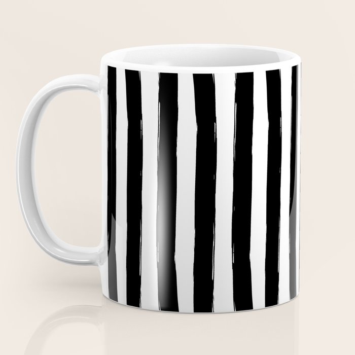 Black and White Cabana Stripes Palm Beach Preppy Coffee Mug Gallery Image 3