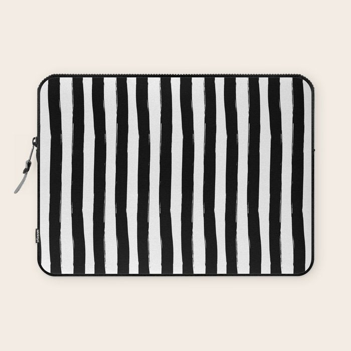 Black and White Cabana Stripes Palm Beach Preppy Laptop Sleeve Gallery Image 1