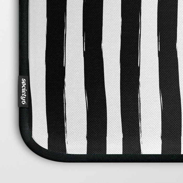 Black and White Cabana Stripes Palm Beach Preppy Laptop Sleeve Gallery Image 3