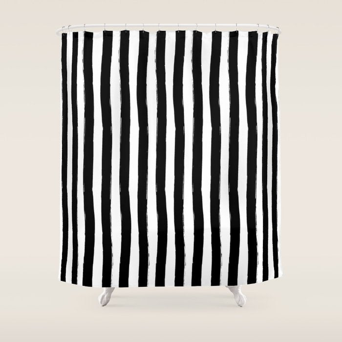 Black and White Cabana Stripes Palm Beach Preppy Shower Curtain Gallery Image 1
