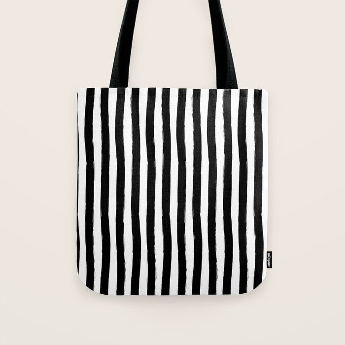Black and White Cabana Stripes Palm Beach Preppy Tote Bag Gallery Image 1