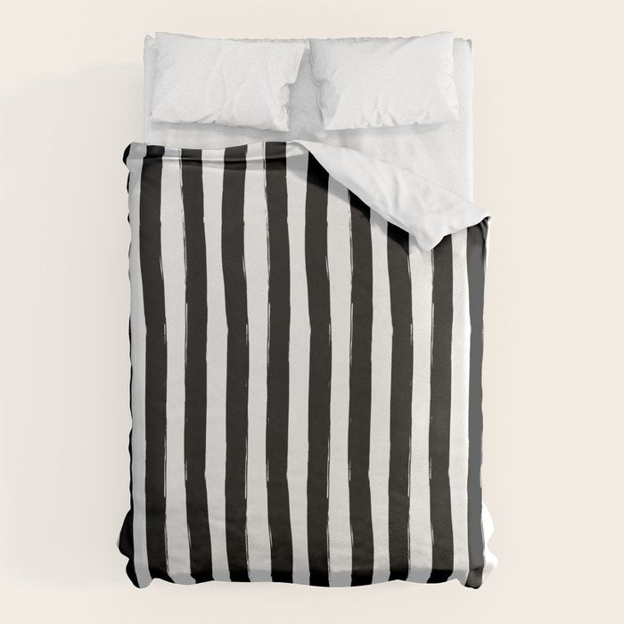 Black and White Cabana Stripes Palm Beach Preppy Duvet Cover Gallery Image 1