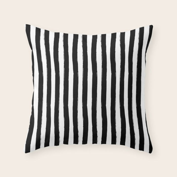 Black and White Cabana Stripes Palm Beach Preppy Throw Pillow Gallery Image 6