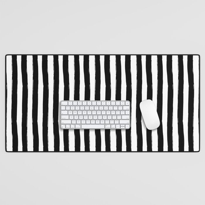 Black and White Cabana Stripes Palm Beach Preppy Desk Mat Gallery Image 1