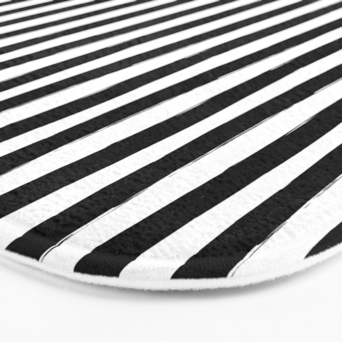 Black and White Cabana Stripes Palm Beach Preppy Bath Mat Gallery Image 3