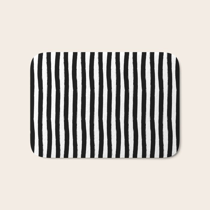 Black and White Cabana Stripes Palm Beach Preppy Bath Mat Gallery Image 1
