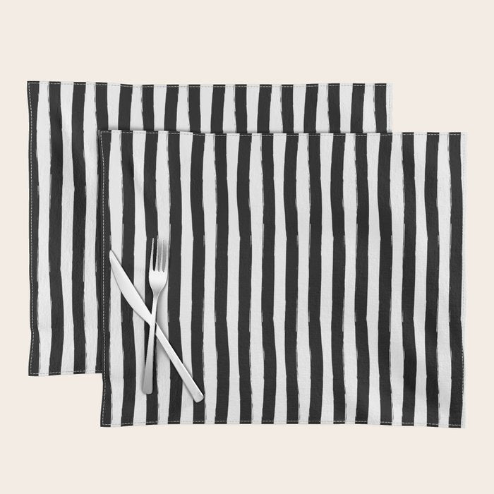 Black and White Cabana Stripes Palm Beach Preppy Placemat Gallery Image 1