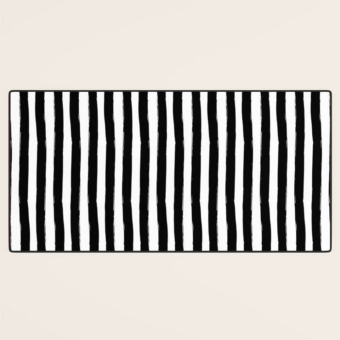 Black and White Cabana Stripes Palm Beach Preppy Desk Mat Gallery Image 3