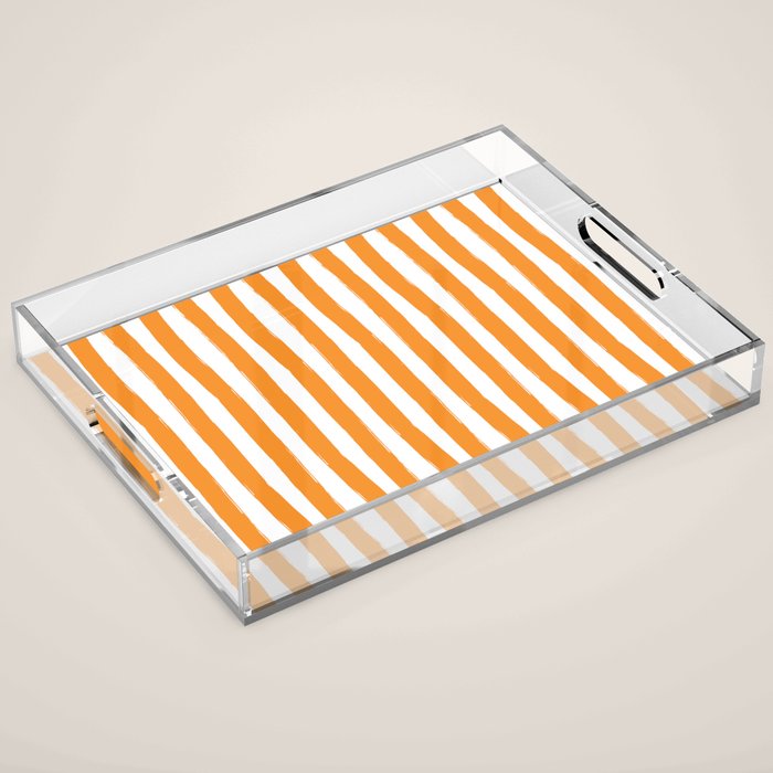 Orange and White Cabana Stripes Palm Beach Preppy Acrylic Tray Gallery Image 1