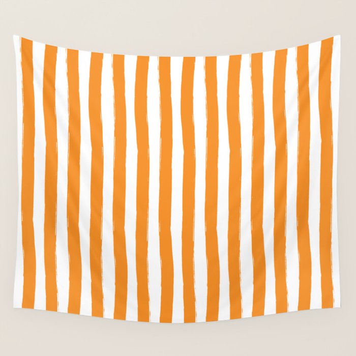 Orange and White Cabana Stripes Palm Beach Preppy Wall Tapestry Gallery Image 4