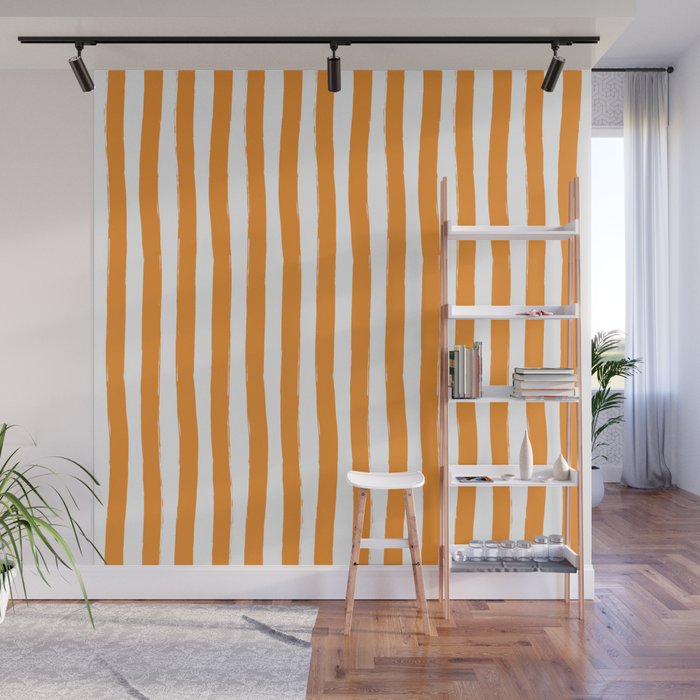 Orange and White Cabana Stripes Palm Beach Preppy Wall Mural Gallery Image 1