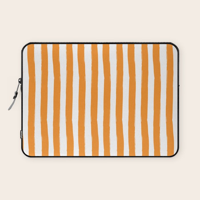 Orange and White Cabana Stripes Palm Beach Preppy Laptop Sleeve Gallery Image 1