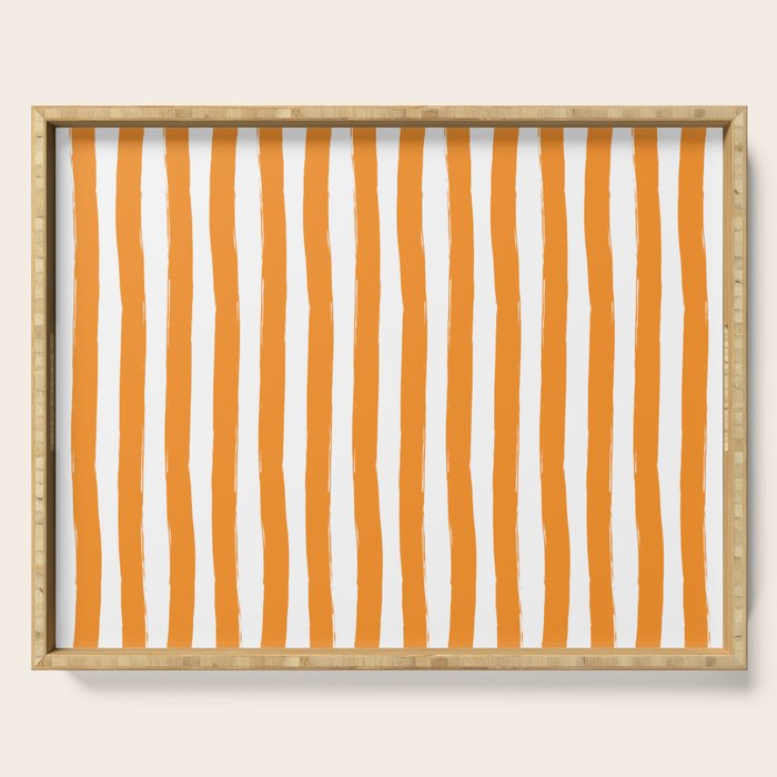 Orange and White Cabana Stripes Palm Beach Preppy Serving Tray Gallery Image 1