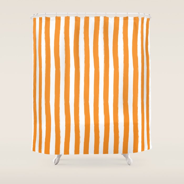 Orange and White Cabana Stripes Palm Beach Preppy Shower Curtain Gallery Image 1