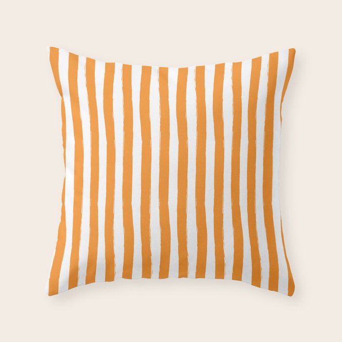 Orange and White Cabana Stripes Palm Beach Preppy Throw Pillow Gallery Image 1