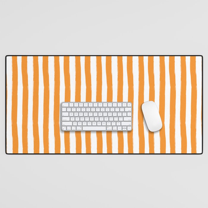 Orange and White Cabana Stripes Palm Beach Preppy Desk Mat Gallery Image 1