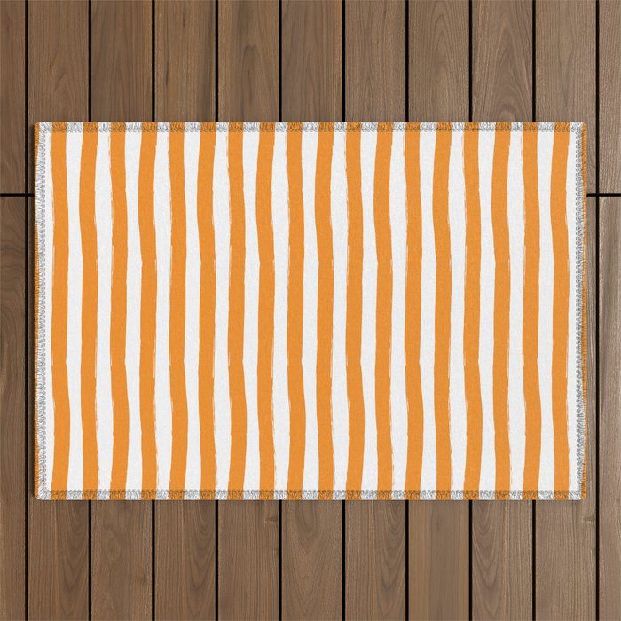 Orange and White Cabana Stripes Palm Beach Preppy Outdoor Rug Gallery Image 1