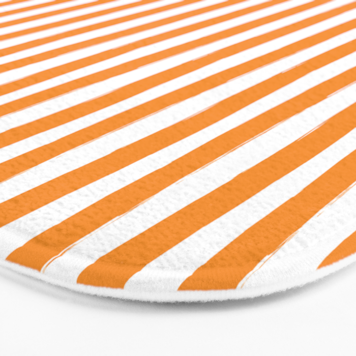 Orange and White Cabana Stripes Palm Beach Preppy Bath Mat Gallery Image 3