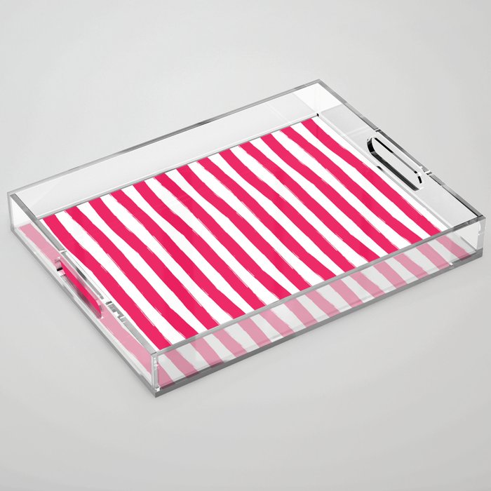 Red and White Cabana Stripes Palm Beach Preppy Acrylic Tray Gallery Image 1