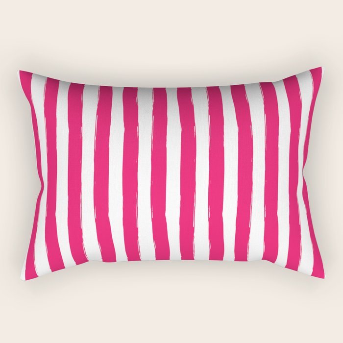 Red and White Cabana Stripes Palm Beach Preppy Rectangular Pillow Gallery Image 1