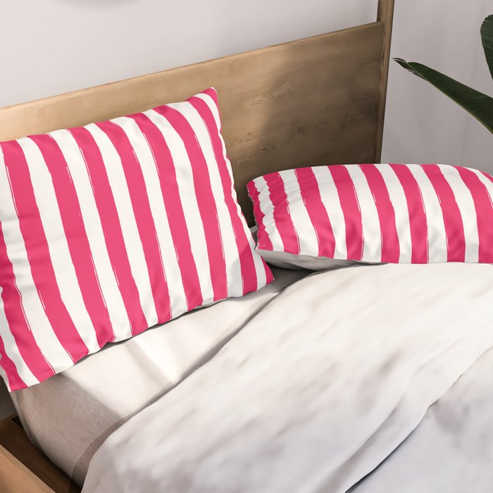 Red and White Cabana Stripes Palm Beach Preppy Pillow Sham Gallery Image 2