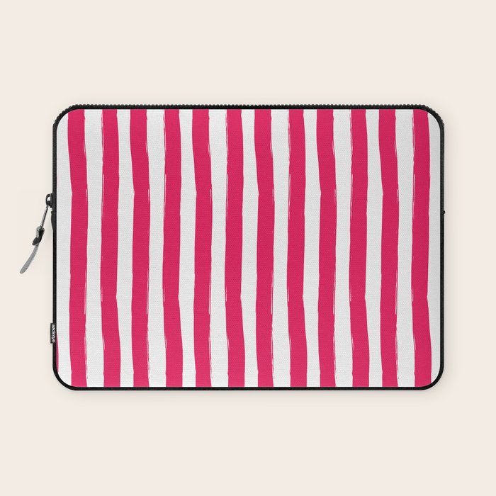 Red and White Cabana Stripes Palm Beach Preppy Laptop Sleeve Gallery Image 1