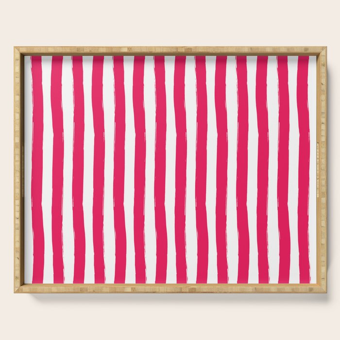 Red and White Cabana Stripes Palm Beach Preppy Serving Tray Gallery Image 1