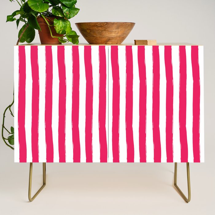 Red and White Cabana Stripes Palm Beach Preppy Credenza Gallery Image 1