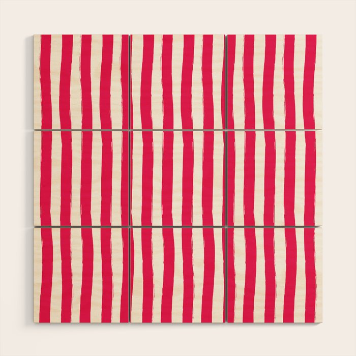 Red and White Cabana Stripes Palm Beach Preppy Wood Wall Art Gallery Image 1