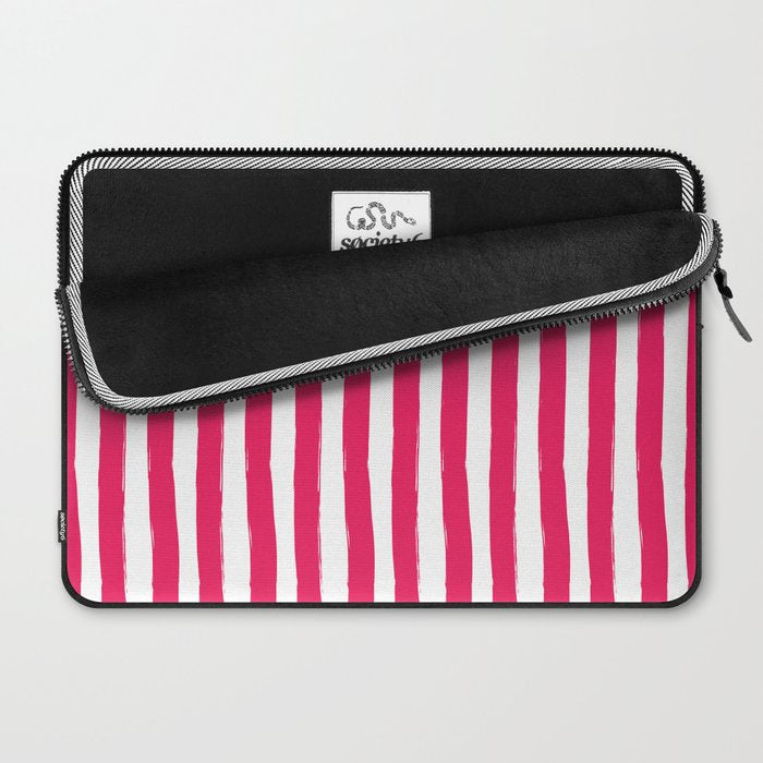 Red and White Cabana Stripes Palm Beach Preppy Laptop Sleeve Gallery Image 2