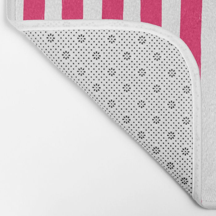 Red and White Cabana Stripes Palm Beach Preppy Bath Mat Gallery Image 2