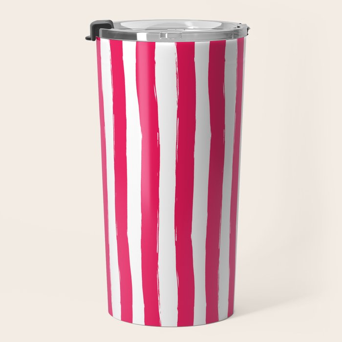 Red and White Cabana Stripes Palm Beach Preppy Travel Mug Gallery Image 3