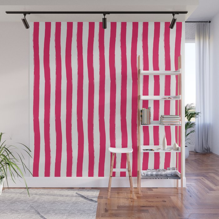 Red and White Cabana Stripes Palm Beach Preppy Wall Mural Gallery Image 1