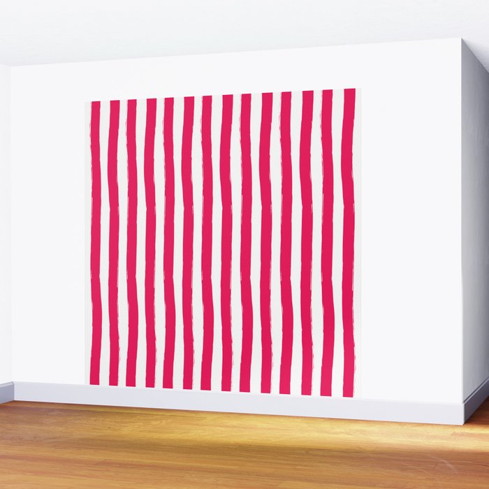 Red and White Cabana Stripes Palm Beach Preppy Wall Mural Gallery Image 2