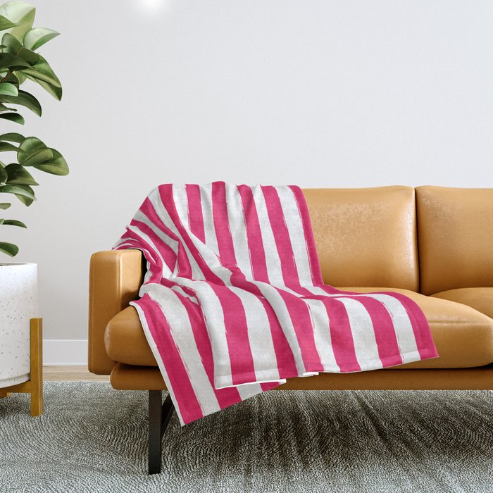 Red and White Cabana Stripes Palm Beach Preppy Throw Blanket Gallery Image 1