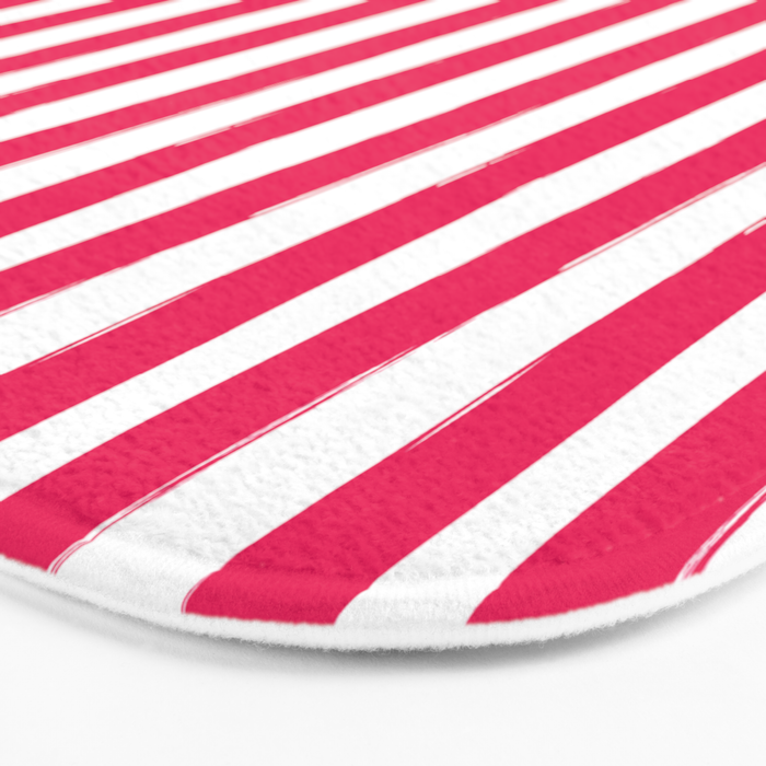Red and White Cabana Stripes Palm Beach Preppy Bath Mat Gallery Image 3