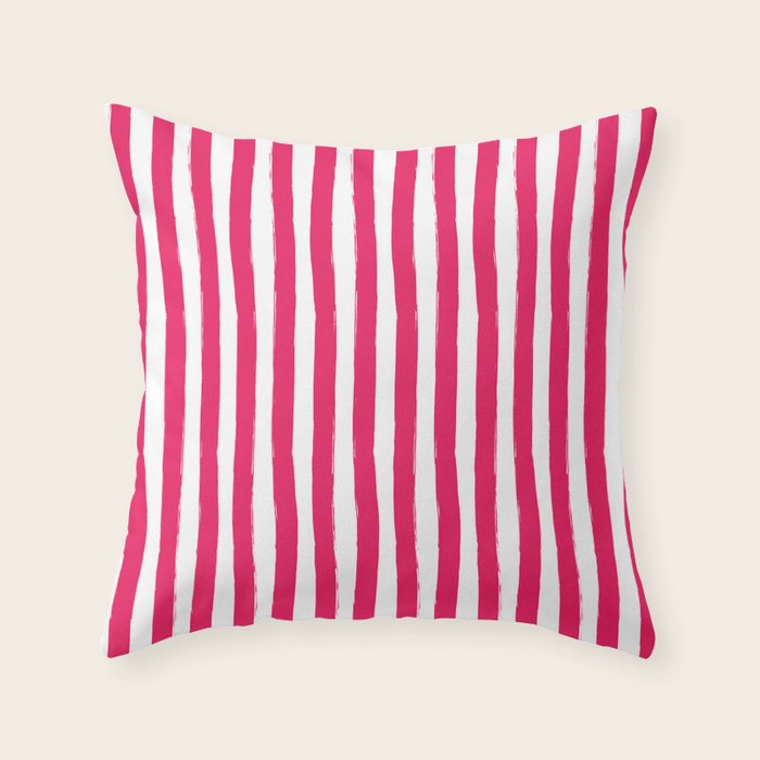 Red and White Cabana Stripes Palm Beach Preppy Throw Pillow Gallery Image 1