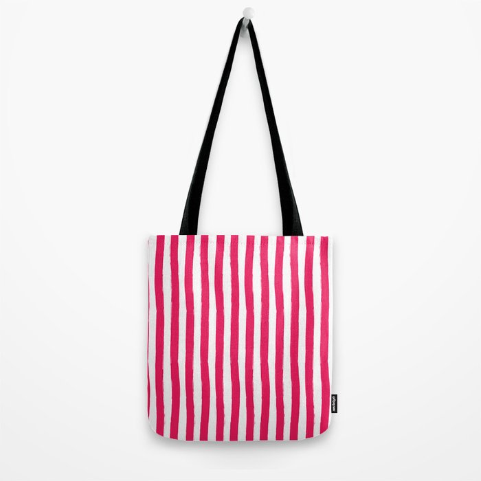 Red and White Cabana Stripes Palm Beach Preppy Tote Bag Gallery Image 2