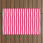 Red and White Cabana Stripes Palm Beach Preppy Outdoor Rug Gallery Image 1