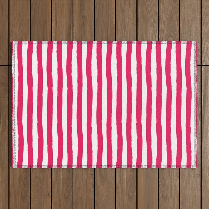 Red and White Cabana Stripes Palm Beach Preppy Outdoor Rug Gallery Image 1