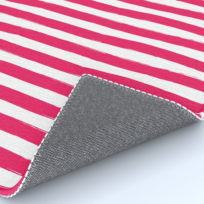 Red and White Cabana Stripes Palm Beach Preppy Rug Gallery Image 4