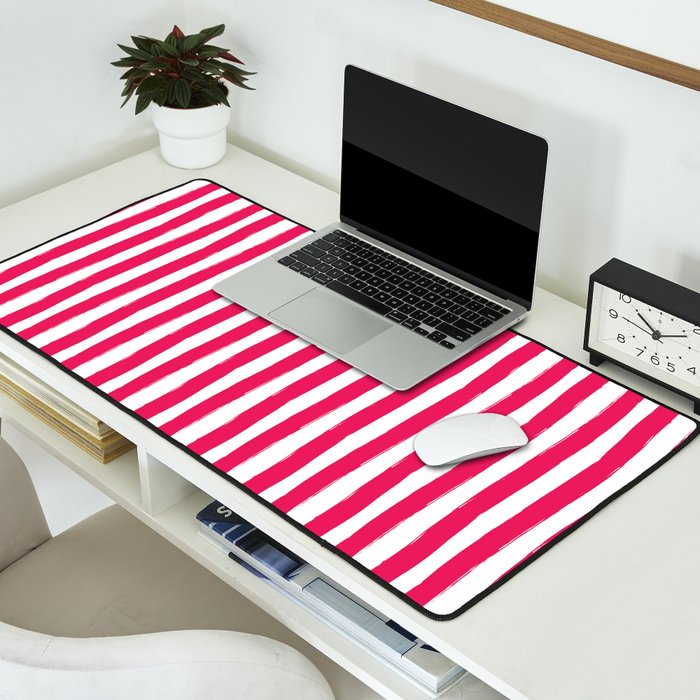 Red and White Cabana Stripes Palm Beach Preppy Desk Mat Gallery Image 2