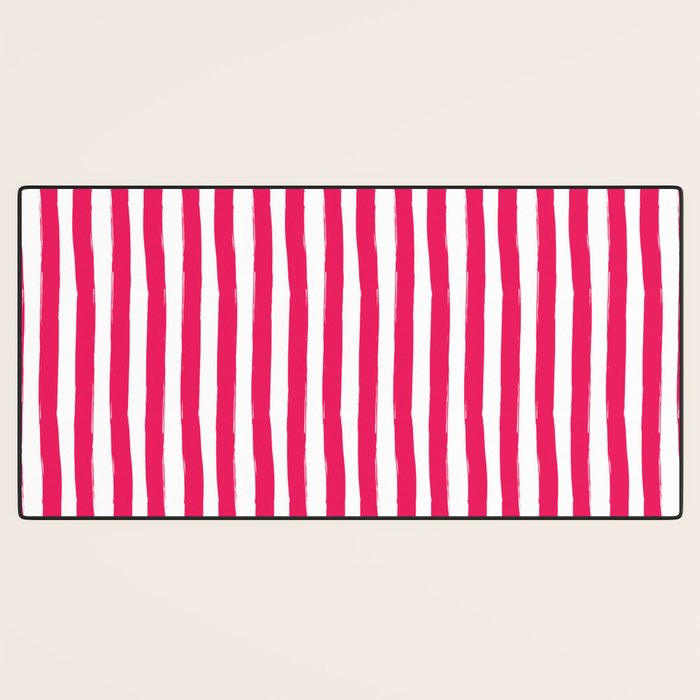 Red and White Cabana Stripes Palm Beach Preppy Desk Mat Gallery Image 3