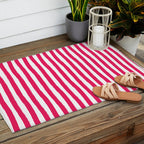 Red and White Cabana Stripes Palm Beach Preppy Outdoor Rug Gallery Image 2