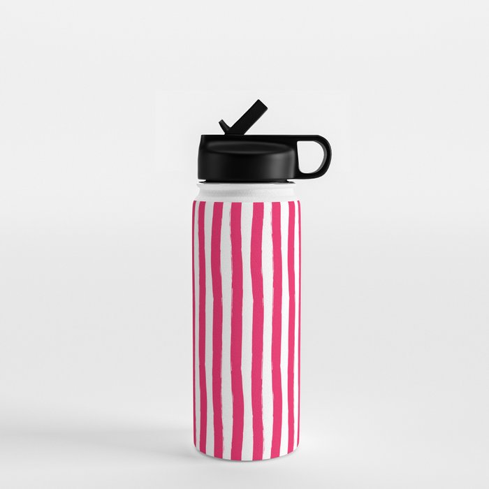 Red and White Cabana Stripes Palm Beach Preppy Water Bottle Gallery Image 1