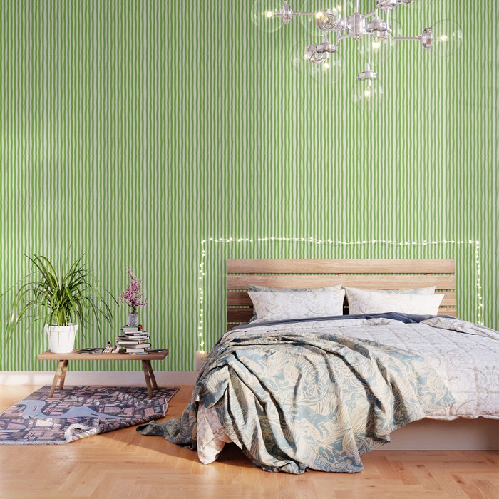 Green and White Cabana Stripes Palm Beach Preppy Wallpaper Gallery Image 3