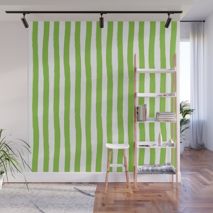 Green and White Cabana Stripes Palm Beach Preppy Wall Mural Gallery Image 1