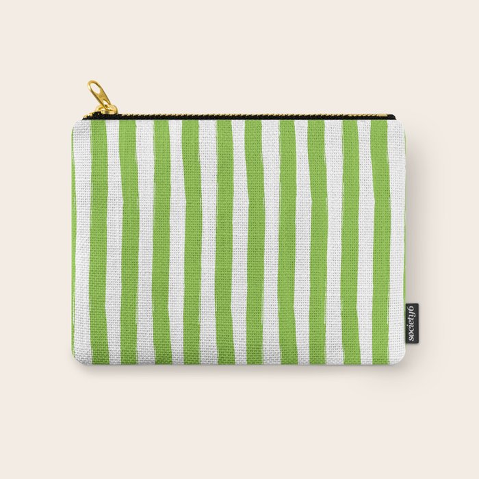 Green and White Cabana Stripes Palm Beach Preppy Carry All Pouch Gallery Image 1