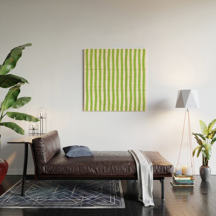 Green and White Cabana Stripes Palm Beach Preppy Wood Wall Art Gallery Image 2
