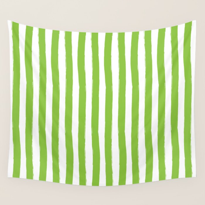 Green and White Cabana Stripes Palm Beach Preppy Wall Tapestry Gallery Image 1